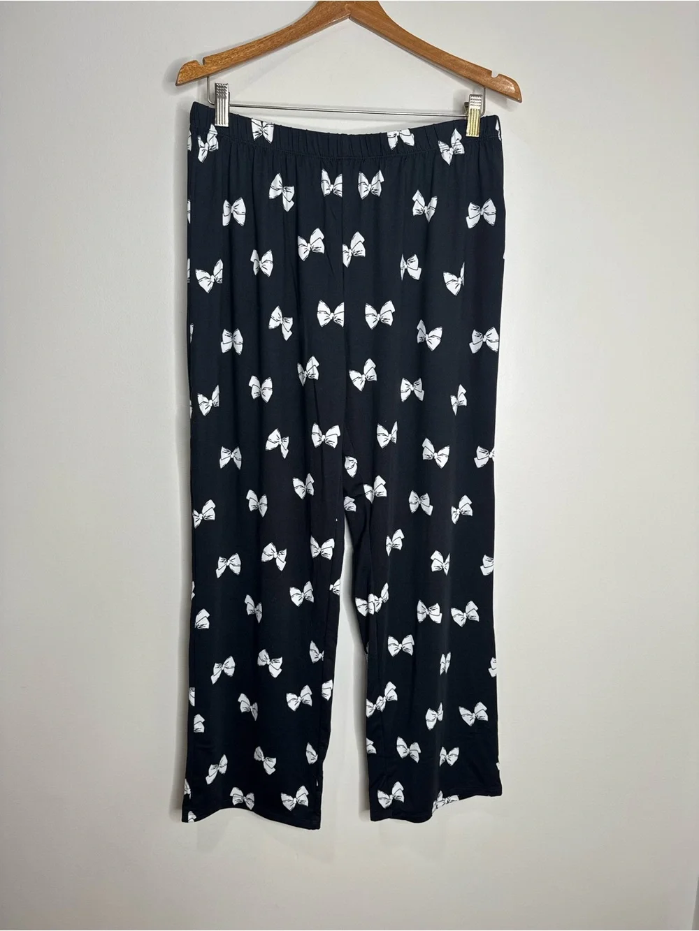 Kate Spade Black and White Bow Printed Button Up Pajama Set Wide Leg Size XL